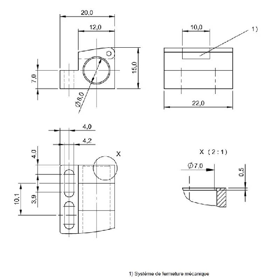 Bloc de serrage pour détecteur Ø8mm ou M08, PC, 22x15x20mm - BES 08,0-KB-5-F (BAM00A8) Bloc de serrage pour détecteur Ø8mm ou M08, PC, 22x15x20mm - BES 08,0-KB-5-F (BAM00A8)-Lire la description