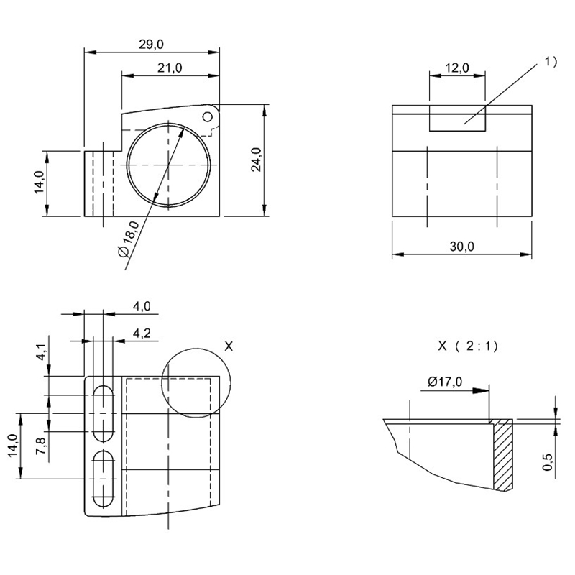 Bloc de serrage avec butée fixe pour capteurs Ø18 mm, 30x24x29 mm, PC - BES 18,0-KB-5-F (BAM00FE) Bloc de serrage avec butée fixe pour capteurs Ø18 mm, 30x24x29 mm, PC - BES 18,0-KB-5-F (BAM00FE)-Lire la description