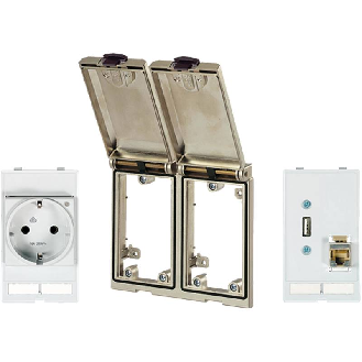 Set MSDD: Cadre double + RJ45 + USB + Prise Allemande (2+PE) 16A - 4000-68123-0011310 | MSDD-Lire la description