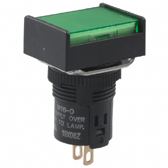 Voyant Ø16mm lumineux rectangulaire, vert, 24Vdc, IP65 - M165-JG-24D-Lire la description