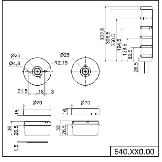 Élément de raccordement Bornes à ressort RM IP65 Ø70mm NOIR - 640.810.00-Lire la description
