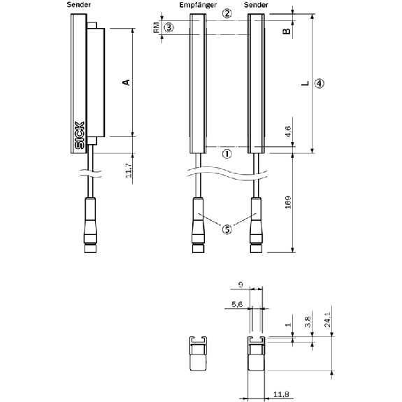 Rideau d'automatisation H=2000mm Rés=25mm P=3,5m PNP/NPN / M08 4P+C - SLG25S-200FAR21A00-Lire la description