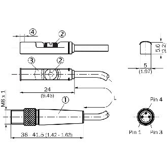 DPM Vérins rainures en T PNP NO lg24mm 10-30Vdc / M08 3P+C2m PUR - MZT8-03VPS-KRDS35-Lire la description