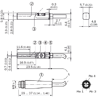 DPM Vérins rainures en T PNP NO lg29,5mm 10-30Vdc / M08 3P+C0.25m PUR - MZT7-03VPS-KPD-Lire la description