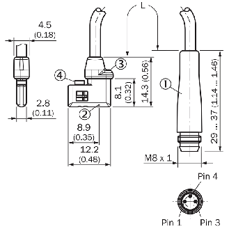 DPM Vérins rainures en C PNP NO lg12,2mm 10-30Vdc / M08 3P+C0.3m - MZCG-1Z7PS-KP0-Lire la description