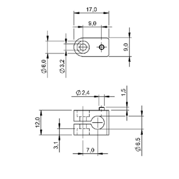 Bloc de serrage pour détecteur Ø6,5mm, PA 6, 17x12x9mm - BES 06,5-KB-1 (BAM009C)-Lire la description