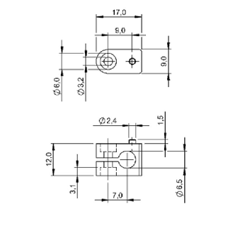 Bloc de serrage pour détecteur Ø6,5mm, PA 6, 17x12x9mm - BES 06,5-KB-1 (BAM009C)-Lire la description