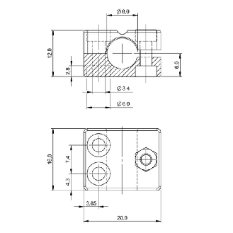 Bloc de serrage pour détecteur Ø8mm ou M08, PA 6, 16x12x20mm - BES 08,0-KB-3 (BAM00A5)-Lire la description