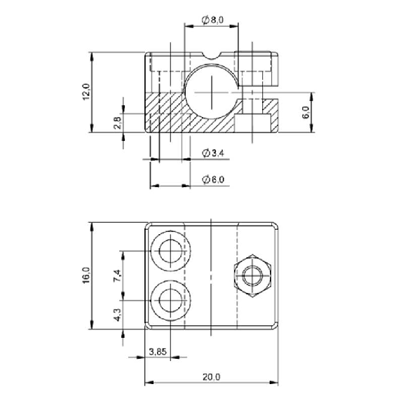 Bloc de serrage pour détecteur Ø8mm ou M08, PA 6, 16x12x20mm - BES 08,0-KB-3 (BAM00A5) Bloc de serrage pour détecteur Ø8mm ou M08, PA 6, 16x12x20mm - BES 08,0-KB-3 (BAM00A5)-Lire la description