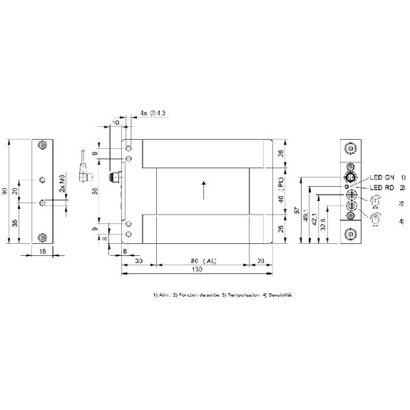 Cadre optique PNP NO P=40x80mm Pot. IR LO / M08 3P - BOW A-0408-PS-C-S49 (BOW001A)-Lire la description