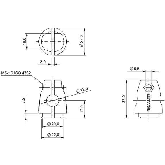 Système de montage pour le logement de barres Ø12 mm, inox - BMS CS-M-D12-IZ-01 (BAM003Y)-Lire la description