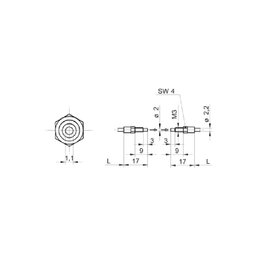 Fibre opt. barrage, verre, tête M3x17mm Pmax=500mm, 1m - FSE 100A1001-Lire la description