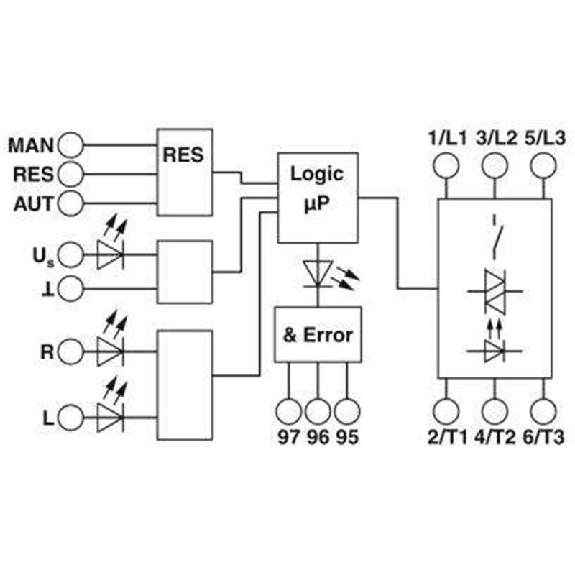 Démarreur réversible moteurs CA triphasés, 500VAC - 2,4A / Cde 24VDC - ELR H5-I-SC- 24DC/500AC-2 Démarreur réversible moteurs CA triphasés, 500VAC - 2,4A / Cde 24VDC - ELR H5-I-SC- 24DC/500AC-2-Lire la description