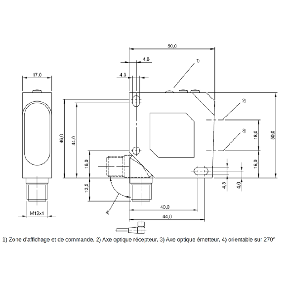 Cellule EAP NPN P=300mm Pot. LR LO/DO / M12A 4P - BOS 26K-NA-1HC-S4-C (BOS0082)-Lire la description