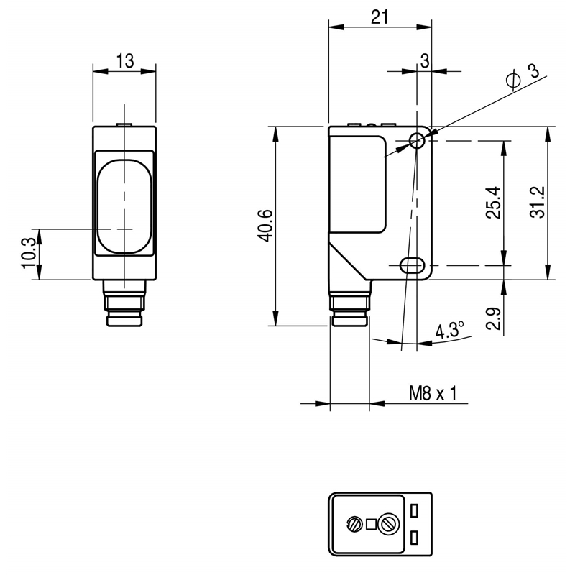 Cellule EAP NPN P=200mm Pot. LR LO/DO / M08 4P - QMRS/0N-0F-Lire la description