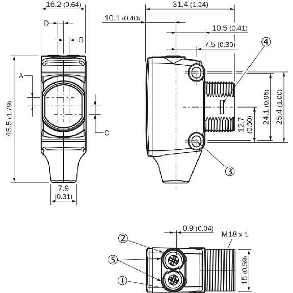 Cellule EAP PNP P=300mm PinPoint LO/DO / M12 4P+C0.15m - HTB18-P4B2AB-Lire la description