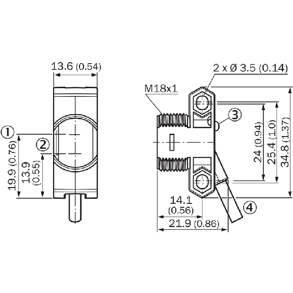 Cellule EAP PNP/NPN P=100mm IR LO/DO / Câble 2m - ZTB18-2AB1G1D04-Lire la description