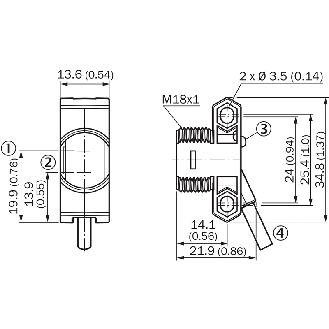 Cellule EAP PNP/NPN P=100mm IR LO/DO / Câble 2m - ZTB18-2AB1G1D04-Lire la description