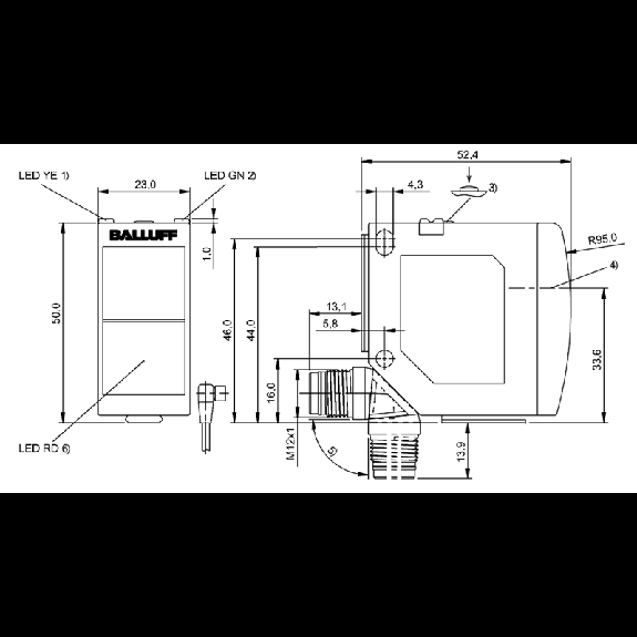 Cellule Barrage (R) PNP P=30m Teach Laser LO/DO / M12 4P - BOS 23K-PU-LE10-S4 (BOS016L)-Lire la description
