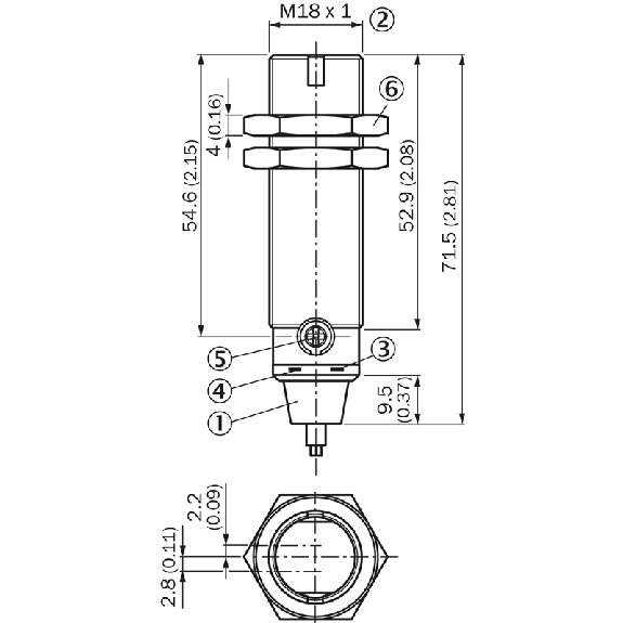 Cellule Directe NPN P=350mm LO/DO M18 Métal Axial / Câble 2m - GRTE18-E1132-Lire la description