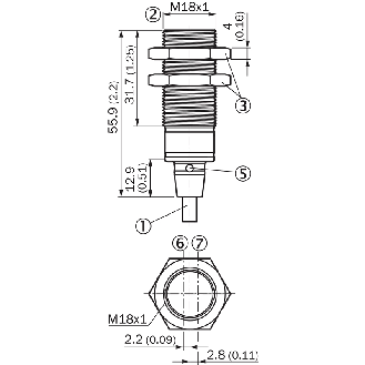 Cellule Bar. reflex PNP P=7.2m PinPoint LO/DO M18 Inox Axial C2m PVC - GRL18S-P1131V-Lire la description