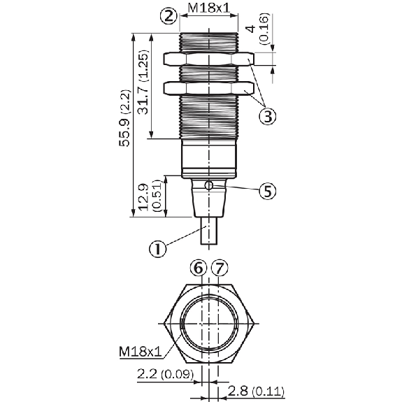Cellule Bar. reflex PNP P=7.2m PinPoint LO/DO M18 Inox Axial C2m PVC - GRL18S-P1131V-Lire la description