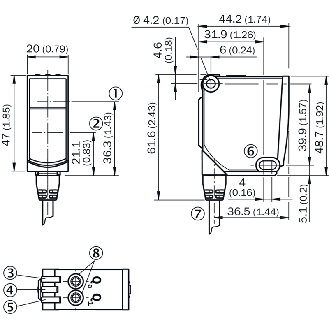 Cellule EAP PNP/NPN 4-20mA P=1.8m Teach Laser LO / M12 5P+C0.3m - WTT12L-A3543-Lire la description