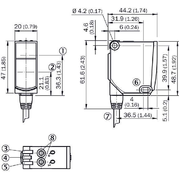 Cellule EAP PNP/NPN 4-20mA P=1.8m Teach Laser LO / M12 5P+C0.3m - WTT12L-A3543-Lire la description
