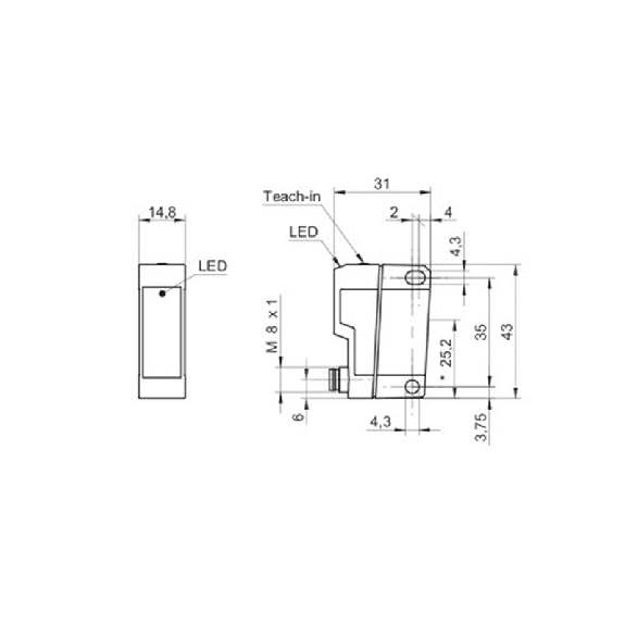 Cellule Bar. reflex NPN P=10m Teach Laser DO 31x43x14 / M08 4P - OPDK 14N3901/S35A Cellule Bar. reflex NPN P=10m Teach Laser DO 31x43x14 / M08 4P - OPDK 14N3901/S35A-Lire la description