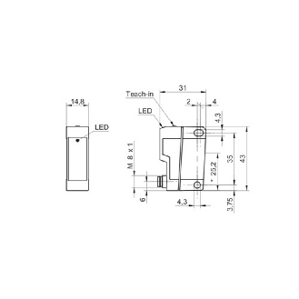 Cellule Bar. reflex NPN P=10m Teach Laser DO 31x43x14 / M08 4P - OPDK 14N3901/S35A-Lire la description