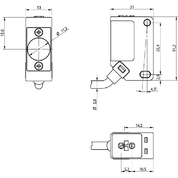 Celulle Directe TOF P=180mm PNP/NPN Laser IR LO 10Hz M12 4P+C0.2m - TFM1/1X-0V-Lire la description