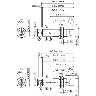 Cellule Directe PNP P=450mm Pot. LO/DO M18 Radial / M12 4P - VTE180-2P42444-Lire la description