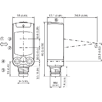 Cellule EAP en V PNP/NPN P=22mm PinPoint LO / M08 3P - WTV4FE-213111A0ZZZ-Lire la description