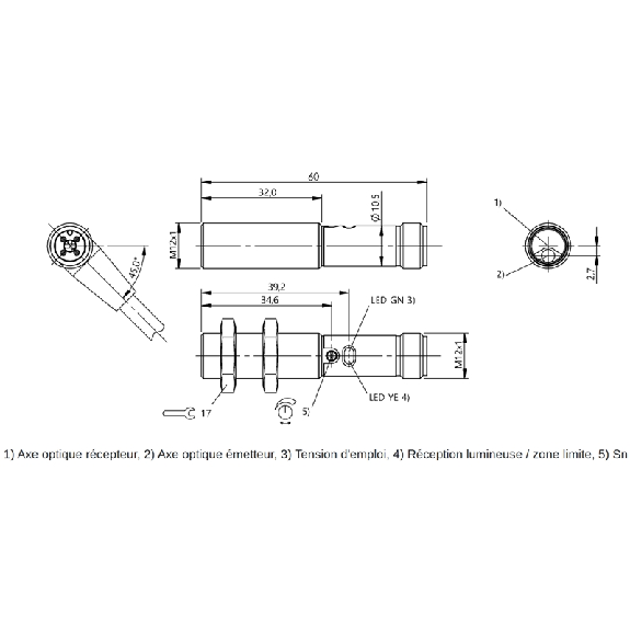 Cellule Directe PNP P=400mm Pot. IR LO M12 Métal Axial M12 4P - BOS 12M-PS-ID10-S4 (BOS01Y2)-Lire la description
