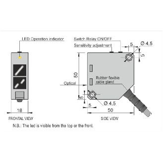 Cellule Barrage (R) P=2m 12-250Vac/dc AC/DC Relay ON/OFF / Câble 2m - FTQSP-BR-R-Lire la description