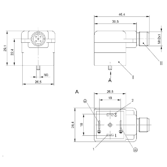 Adaptateur EV Forme A 18mm 24VAC/DC LED / M12 4P arrière - BCC VA04-M415-3E-RA125-000 (BCC0HKZ)-Lire la description