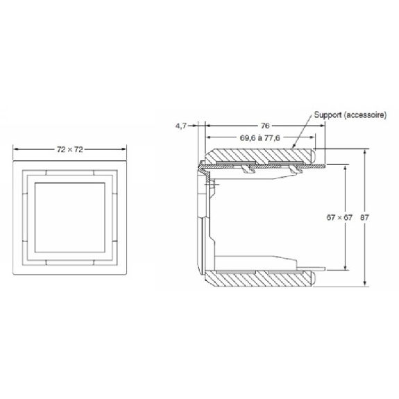 Adaptateur 72x72mm vers 48x48mm - Y92F-45 Adaptateur 72x72mm vers 48x48mm - Y92F-45-Lire la description