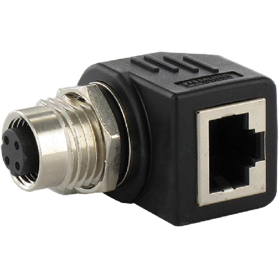 Adaptateur Ethernet M12/RJ45, CAT 5, fem/fem 90°, codé D, 4 pôles - 7000-99052-0000000 Adaptateur Ethernet M12/RJ45, CAT 5, fem/fem 90°, codé D, 4 pôles - 7000-99052-0000000-Lire la description