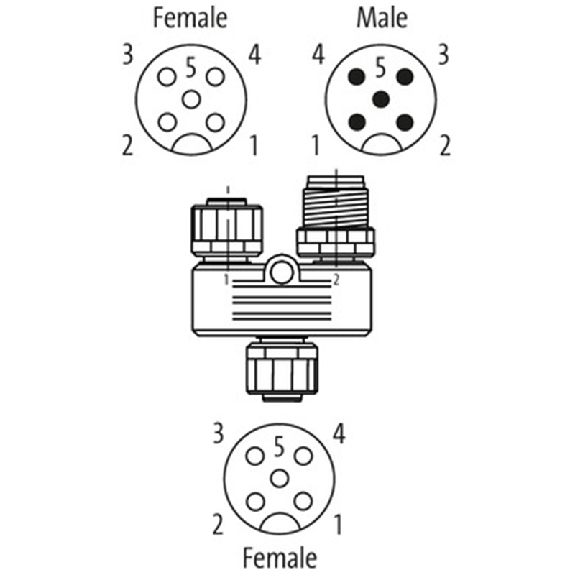 Coupleur en T M12A Fem 5p/M12A Fem 5p + M12A Mâle 5p - 7000-42751-0000000-Lire la description