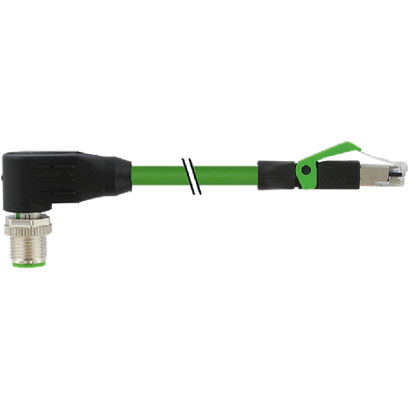 M12D Mâle Coudé 4p;RJ45; Câble PUR(UL/CSA) Vert Cpc 5m Ethernet CAT5 - 7000-44761-7960500-Lire la description