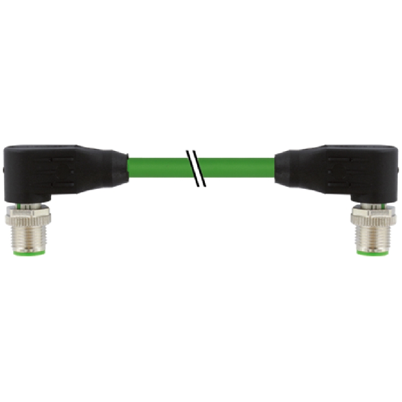 M12D Mâle 90°/M12D Mâle 90°; Ethernet; PUR Blindé 2x2x0.34 Vert 3m - 7000-44561-7940300-Lire la description