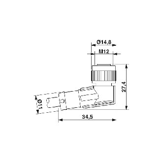 M12A Fem Coudé 4p; Câble PUR Gris/Noir 25m - SAC-4P-25,0-PUR/M12FR-Lire la description