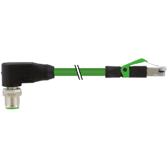 M12X Mâle Coudé /RJ45 Mâle Droit; PUR Vert 10m Gigabit Cat. 6a - 7000-51201-7901000-Lire la description
