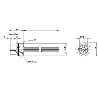 Passage de cloison M12 Fem Droit 8p/8 fils (8 x 0.25mm²) 0.5m, 30V - BCC M458-0000-1A-RM015-005 (BCC0E55)-Lire la description