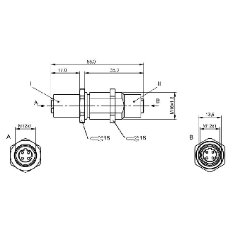 Traversée de cloison M12A Fem Droit 4p/M12A Fem Droit 4p - BCC M454-M454-5D-RM002-000 (BCC06YP)-Lire la description