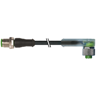 M12A Fem 90° 4p LED PNP/M12A Mâle 0° 4p; PUR 4x0,34 Noir Cpc 1m - 7000-40341-6340100-Lire la description