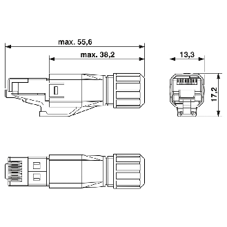 RJ45 Mâle Droit 8p; QUICKON 7 fils AWG 26-24; CAT6a, 10 Gbit/s, Noir - VS-08-RJ45-10G/Q-Lire la description