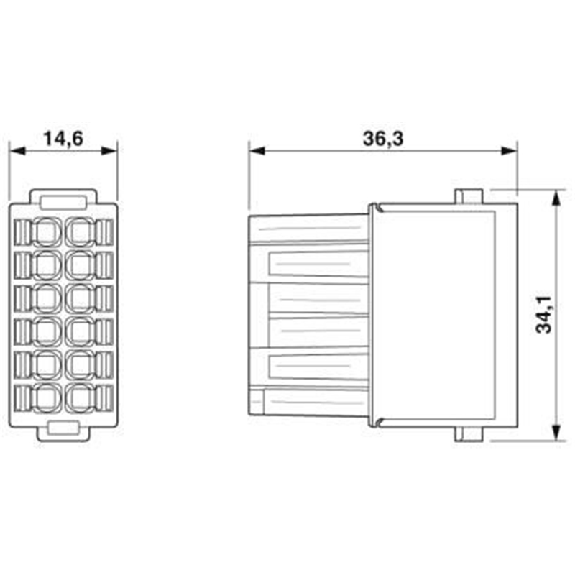Module 12 contacts de puissance femelle, Push-in, 250 V, 10 A - HC-M-12-PT-F Module 12 contacts de puissance femelle, Push-in, 250 V, 10 A - HC-M-12-PT-F-Lire la description