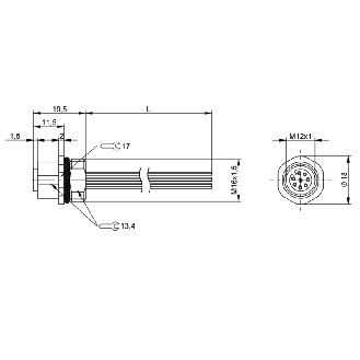 Passage de cloison M12 Fem Droit 8p/8 fils (8 x 0.25mm²) 2m, 30V - BCC M458-0000-1A-RM015-020 (BCC0E56)-Lire la description