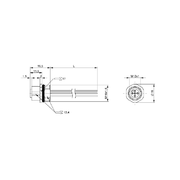 Passage de cloisons M12A Fem Droit 5p; Fils 5x0.25 2.0m - BCC M455-0000-1A-RM014-020 (BCC0E54)-Lire la description